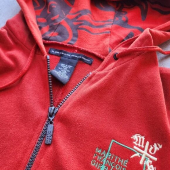 Marithe Francois Girbaud Rare Vintage Y2K Red Orange Zip-Up Hoodie Jacket, L - Picture 4 of 6